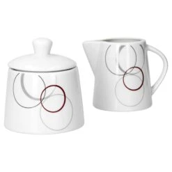 Kombiservice Palazzo 62tlg. - Weißes Porzellan Mit Kreise- Dekor In Grau Und Dunkelrot - Für 6 Personen -Heimtextilienserien Laden 0b9e2ad0 e55a 4bb0 a03a 6e96b445f5a8