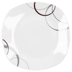 6er Set Essteller Flach Palazzo 25cm - Speiseteller Aus Weißem Porzellan Mit Dekor-Kreisen In Grau Und Dunkelrot -Heimtextilienserien Laden 0ff84fc4 a670 41c4 b2bf 5fab32f586c5