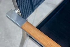 METRO Professional Stuhl, Edelstahl / Textilehne / FSC Teakholz, 55 X 56 X 85 Cm, Mit Armlehnen, Stapelbar, Schwarz -Heimtextilienserien Laden 22059cbe bade 4763 a515 31ada4159e68