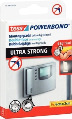 Tesa Powerbond® ULTRA STRONG PADS, Doppelseitige Montagepads, Hält Max. 6 Kg, 9 Stück, 60 X 20 Mm