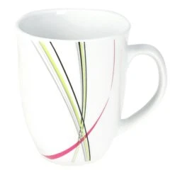 6er Set Kaffeebecher Palazzo 33cl - Kaffeetasse Aus Weißem Porzellan Mit Dekor-Kreisen In Grau Und Dunkelrot -Heimtextilienserien Laden 437e5828 2b19 4973 b732 be305660f969