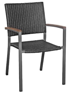 METRO Professional Stuhl, Edelstahl / Textilehne / FSC Teakholz, 55 X 56 X 85 Cm, Mit Armlehnen, Stapelbar, Schwarz -Heimtextilienserien Laden 4db00821 ba5e 47f4 a042 15b2703dcd52