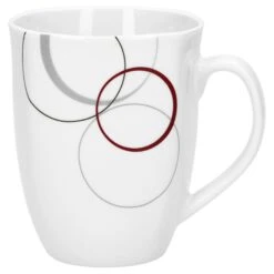 6er Set Kaffeebecher Palazzo 33cl - Kaffeetasse Aus Weißem Porzellan Mit Dekor-Kreisen In Grau Und Dunkelrot -Heimtextilienserien Laden 4f10a835 0c53 4a0b ac71 3173295d00c3