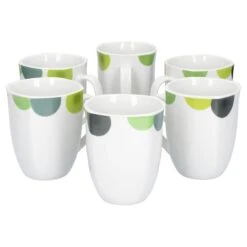 6er Set Kaffeebecher Palazzo 33cl - Kaffeetasse Aus Weißem Porzellan Mit Dekor-Kreisen In Grau Und Dunkelrot -Heimtextilienserien Laden 781c7d5c 9015 4780 8b3c 76f52bd367b5