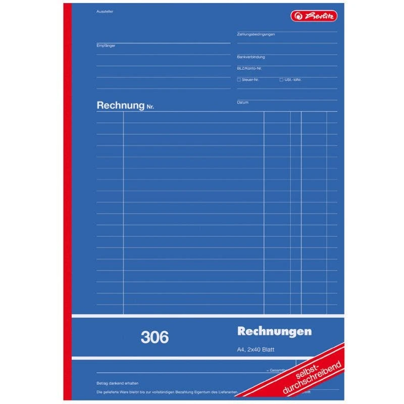 herlitz Formularbuch 'Rechnung 307', DIN A5, 3 x 40 Blatt Herlitz Formularbuch 'Rechnung 307', DIN A5, 3 X 40 Blatt -Heimtextilienserien Laden a504ae9a 59fb 42b8 83bb 7e34733667e0