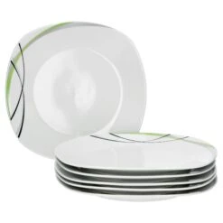 6er Set Essteller Flach Palazzo 25cm - Speiseteller Aus Weißem Porzellan Mit Dekor-Kreisen In Grau Und Dunkelrot -Heimtextilienserien Laden ac148133 1a23 4e47 9dce 46071020be19