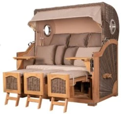 Strandkorb - Bene Living - Ammersee Grande XXL Teak Bullauge - PE Grau - Modell 551 - 3-Sitzer Inkl. Liftersystem -Heimtextilienserien Laden cb12c201 e187 423b 99ba e961b76ee36e