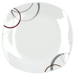 6er Set Dessertteller Flach Palazzo 19cm - Kuchenteller / Frühstücksteller Aus Weißem Porzellan Mit Dekor-Kreisen In Grau Und Dunkelrot -Heimtextilienserien Laden f3578ead ce07 4d85 8608 bf6c505581e2